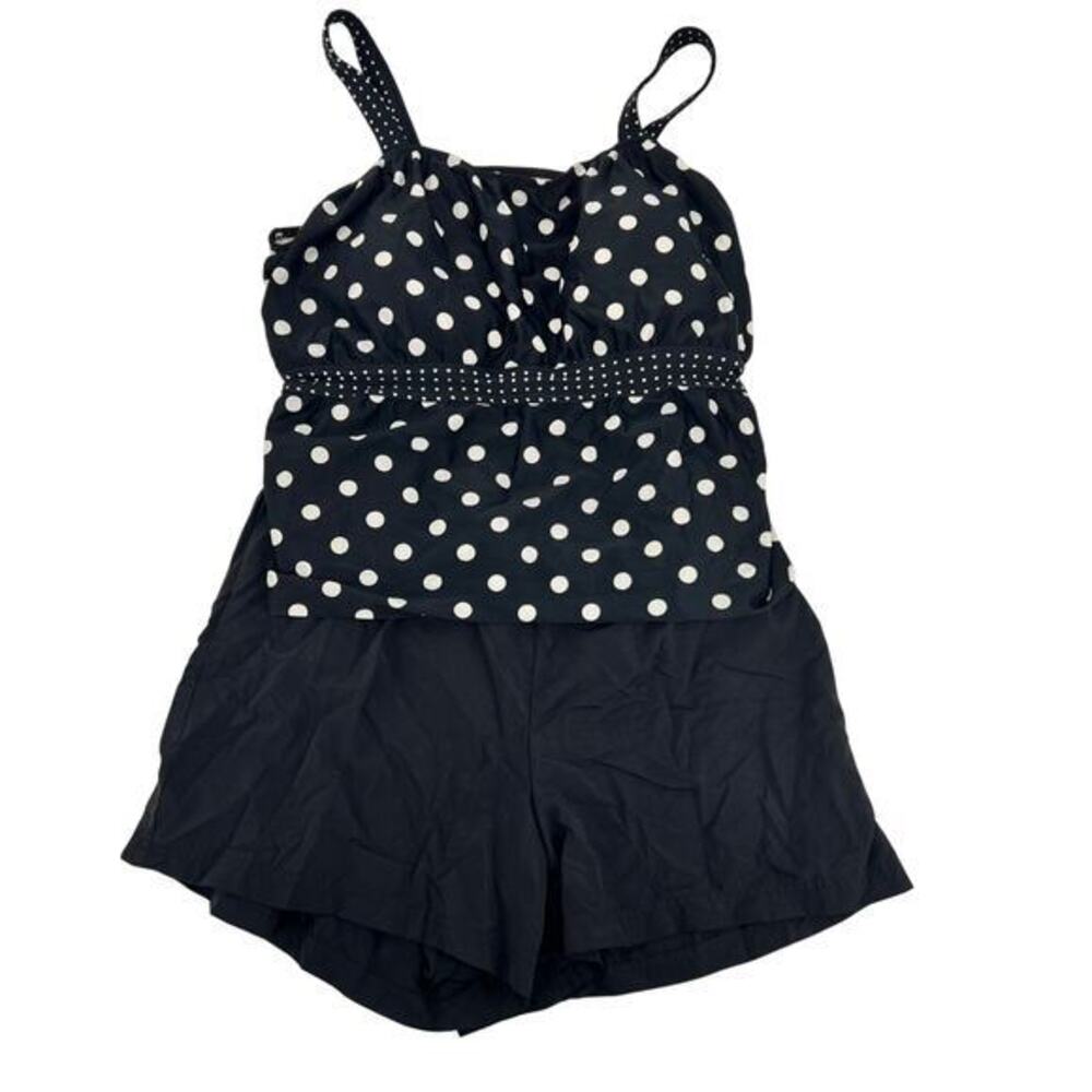 Lands End black & white polka dot tankini swim top & shorts lined plus size 20W